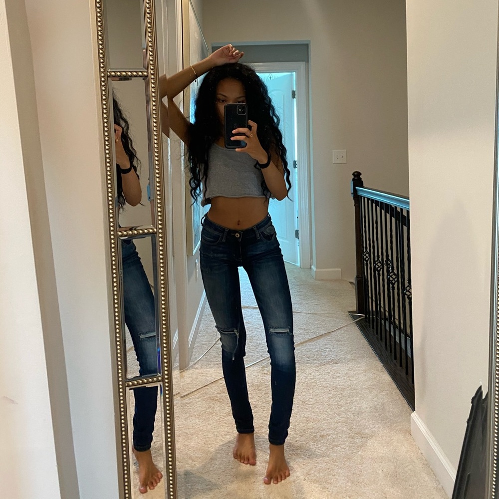 Dark Blue Mid Rise Skinny Jeans